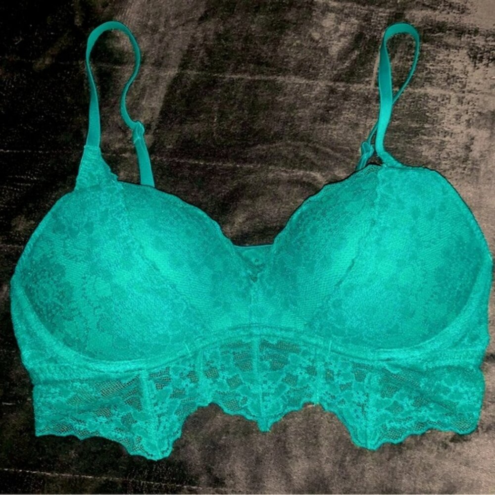 Victorias Secret PINK Padded  Push-Up  Bralette In Green Lace